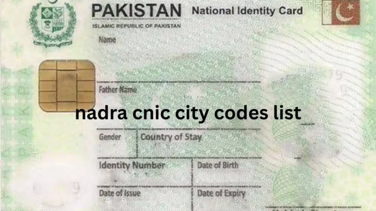 nadra cnic city codes list